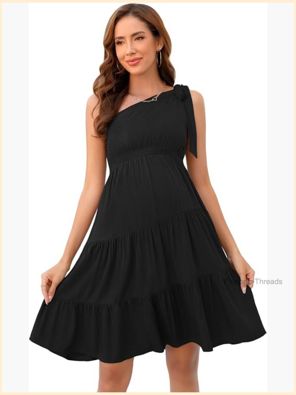 Maternity One Shoulder A-Line Flowy Mini Dress Sleeveless Tie